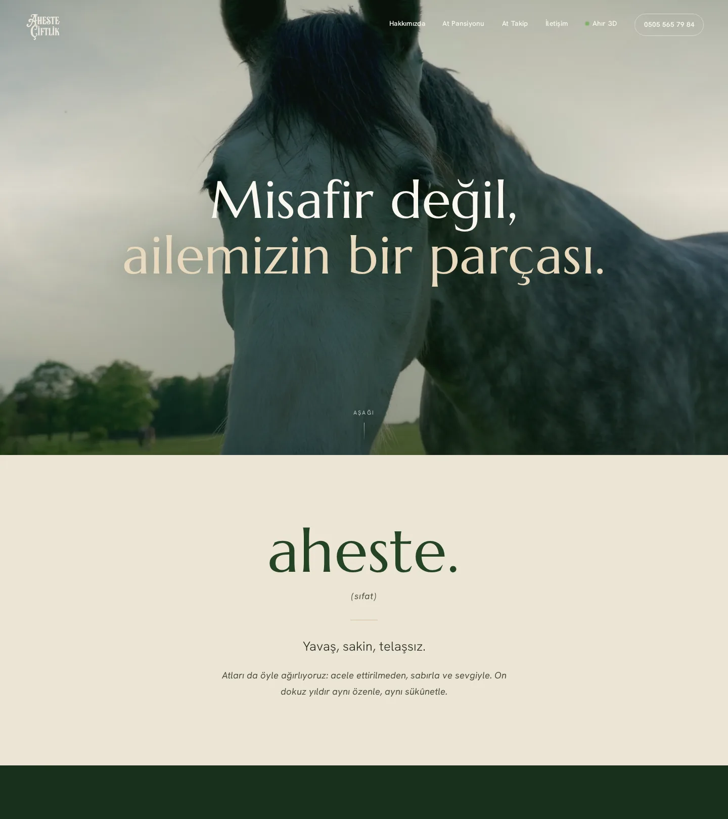 Aheste Çiftlik web sitesi — masaüstü görünümü