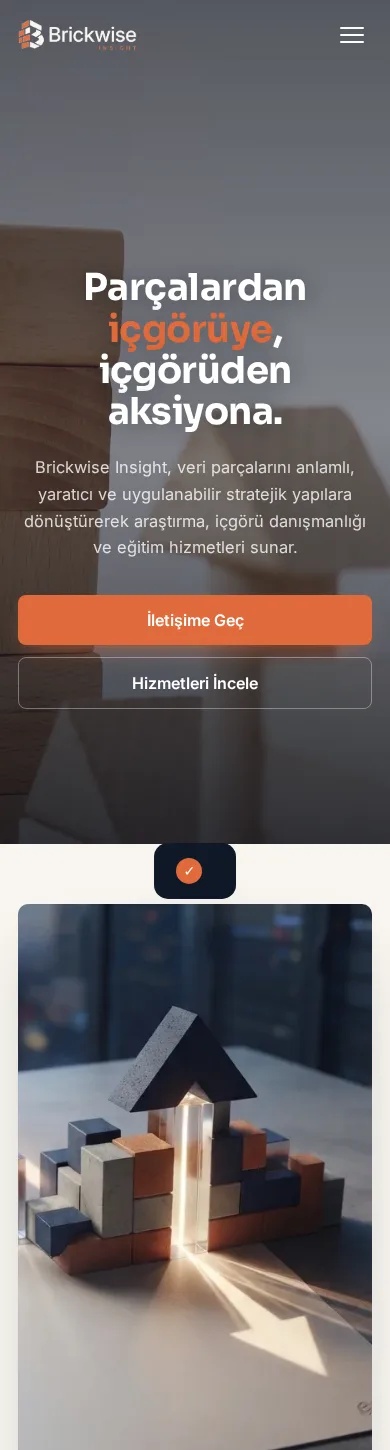 Brickwise Insight web sitesi — mobil görünüm