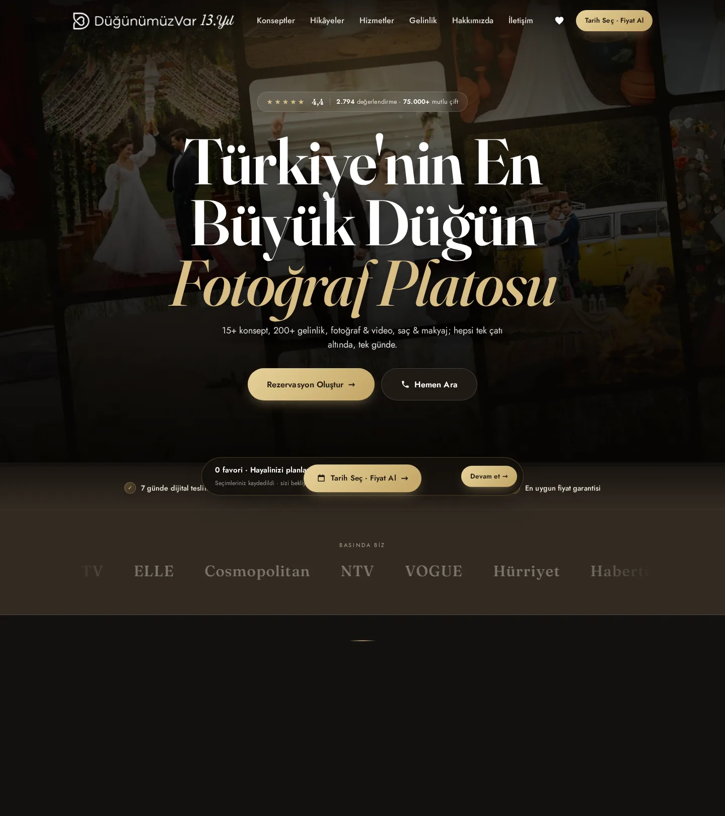 Düğünümüz Var web sitesi — masaüstü görünümü